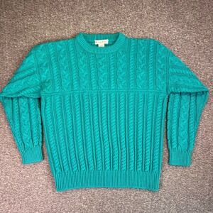 Vintage Carriage Court Sweater Womens Med Cable Knit Crew Neck Turquoise Acrylic